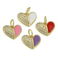 Cubic Zirconia Micro Pave Brass Pendant, Heart, gold color plated, micro pave cubic zirconia & enamel, more colors for choice, 12x9x2mm, Hole:Approx 3mm, Sold By PC