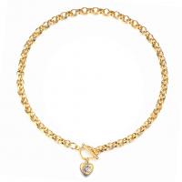 Edelstahl Schmuck Halskette, 304 Edelstahl, Herz, Modeschmuck & für Frau & mit Strass, keine, Länge:ca. 17.72 ZollInch, verkauft von PC