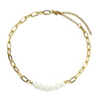 Stainless Steel Jewelry Necklace, 304 Stainless Steel, with Plastic Pearl, with 3.94inch extender chain, Vacuum Plating, fashion jewelry & different styles for choice & for woman, more colors for choice, Length:Approx 13.78 Inch, Sold By PC