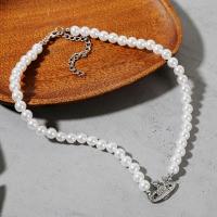 Plastik perle halskæde, Zinc Alloy, med Plastic Pearl, med 2.76inch extender kæde, forgyldt, mode smykker & for kvinde & med rhinestone, flere farver til valg, nikkel, bly & cadmium fri, Længde Ca. 16.54 inch, Solgt af PC