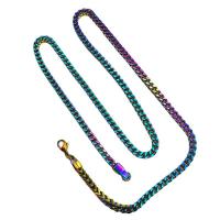 Stainless Steel Chain halskæde, 304 rustfrit stål, farverig forgyldt, Unisex, blandede farver, Solgt af PC