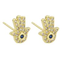 Cubic Zirconia Micro Pave Brass Earring, gold color plated, fashion jewelry & micro pave cubic zirconia & for woman, golden, 9x11x14mm, 10Pairs/Lot, Sold By Lot