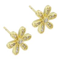 Cubic Zirconia Micro Pave Brass Earring Flower gold color plated fashion jewelry & micro pave cubic zirconia & for woman golden Sold By Lot