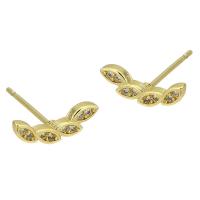 Cubic Zirconia Micro Pave Brass Earring, gold color plated, fashion jewelry & micro pave cubic zirconia & for woman, golden, 12x4x14mm, 10Pairs/Lot, Sold By Lot