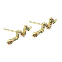 Cubic Zirconia Micro Pave Brass Earring, Snake, gold color plated, fashion jewelry & micro pave cubic zirconia & for woman, multi-colored, 18x6x14mm, 10Pairs/Lot, Sold By Lot