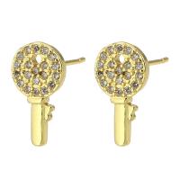 Cubic Zirconia Micro Pave Brass Earring, Key, gold color plated, fashion jewelry & micro pave cubic zirconia & for woman, golden, 7x14x14mm, 10Pairs/Lot, Sold By Lot