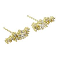 Cubic Zirconia Micro Pave Brass Earring, gold color plated, fashion jewelry & micro pave cubic zirconia & for woman, golden, 16x5x15mm, 10Pairs/Lot, Sold By Lot