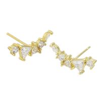 Cubic Zirconia Micro Pave Brass Earring, gold color plated, fashion jewelry & micro pave cubic zirconia & for woman, golden, 16x6x14mm, 10Pairs/Lot, Sold By Lot