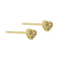 Cubic Zirconia Micro Pave Brass Earring, Heart, gold color plated, fashion jewelry & micro pave cubic zirconia & for woman, golden, 5x4x13mm, 10Pairs/Lot, Sold By Lot