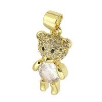Cubic Zirconia Micro Pave Brass Pendant, Bear, gold color plated, fashion jewelry & DIY & micro pave cubic zirconia, golden, 10x19x5mm, Hole:Approx 4mm, 10PCs/Lot, Sold By Lot