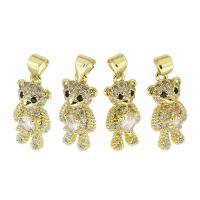 Cubic Zirconia Micro Pave Brass Pendant, Bear, gold color plated, fashion jewelry & DIY & different styles for choice & micro pave cubic zirconia, golden, 10x21x5mm, Hole:Approx 4mm, 10PCs/Lot, Sold By Lot