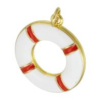 Brass Jewelry Pendants, Life Ring, gold color plated, fashion jewelry & DIY & enamel, white, 20x22x2mm, Hole:Approx 3mm, 10PCs/Lot, Sold By Lot