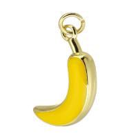 Messing Smykker Vedhæng, Banana, guldfarve belagt, mode smykker & du kan DIY & emalje, gul, 15x20x4mm, Hole:Ca. 3mm, 10pc'er/Lot, Solgt af Lot