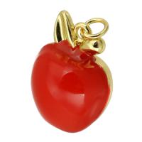Brass Jewelry Pendants, Apple, gold color plated, fashion jewelry & DIY & enamel, red, 15x20x9mm, Hole:Approx 3mm, 10PCs/Lot, Sold By Lot