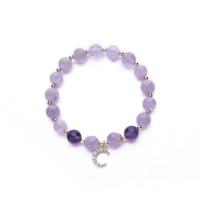 Amethyst Bracelet with Brass Moon gold color plated & for woman & with rhinestone purple Sold By PC