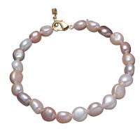 Freshwater Cultured Pearl Bracelet, Freshwater Pearl, with Brass, gold color plated, for woman, more colors for choice, 6-7mm, Sold Per 7.09 Inch Strand