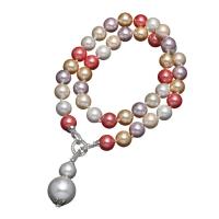 Южно-море свитер цепи ожерелье, Shell Pearl, с Латунь, плакирован серебром, Женский, Много цветов для выбора, 10mm, Продан через 17.72 дюймовый Strand