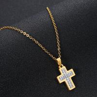 Stainless Steel Jewelry Necklace, 304 Stainless Steel, Cross, Vacuum Ion Plating, fashion jewelry & Unisex & with rhinestone, more colors for choice, 25x17mm, Length:20 Inch, Sold By PC