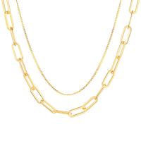 Титановые стали ожерелье, титан, Двойной слой & ювелирные изделия моды & Женский, золотой, длина:Приблизительно 17.7-18.9 дюймовый, продается PC