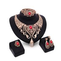 Tibetan Style Jewelry Sets, bangle & finger ring & earring & necklace, with Crystal, Teardrop, gold color plated, 4 pieces & for woman & hollow, nickel, lead & cadmium free, 120mm, 67mm, 20x50mm, 22x25mm, US Ring Size:6-8, Sold By Set