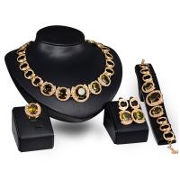 Tibetan Style Jewelry Sets, finger ring & bracelet & earring & necklace, with Crystal, gold color plated, 4 pieces & for woman & with rhinestone, nickel, lead & cadmium free, 145mm, 73mm, 39mm, 22mm, US Ring Size:6-8, Sold By Set