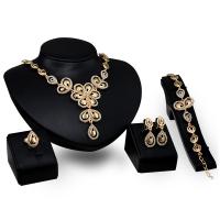 Zinc Alloy Jewelry Sets finger ring & bracelet & earring & necklace 18K gold plated 4 pieces & for woman & with rhinestone & hollow nickel lead & cadmium free 145mm 126mm 47mm 20mm US Ring Sold By Set