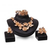 Tibetan Style Jewelry Sets, bangle & finger ring & earring & necklace, Flower, 18K gold plated, 4 pieces & for woman & with rhinestone, nickel, lead & cadmium free, 210mm, 60mm, 25x40mm, 30x40mm, US Ring Size:6-8, Sold By Set