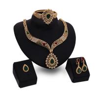 Tibetan Style Jewelry Sets, bangle & finger ring & earring & necklace, with Crystal, 18K gold plated, 4 pieces & for woman & with rhinestone & hollow, nickel, lead & cadmium free, 67mm, 17x40mm, 17x21mm, US Ring Size:6-8, Length:Approx 19.7 Inch, Sold By Set
