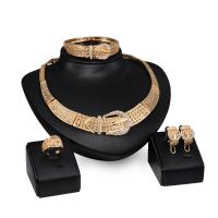 Zinc Alloy Jewelry Sets bangle & finger ring & earring & necklace gold color plated 4 pieces & for woman & with rhinestone nickel lead & cadmium free 149mm 60mm 22mm 15mm US Ring Sold By Set