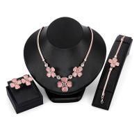 Zinc Alloy Jewelry Sets Stud Earring & bracelet & necklace with Resin Four Leaf Clover rose gold color plated three pieces & for woman & with rhinestone nickel lead & cadmium free Length Approx 19.6 Inch Approx 6.5 Inch Sold By Set