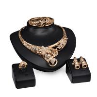 Zinc Alloy Jewelry Sets finger ring & bracelet & earring & necklace 18K gold plated 4 pieces & for woman & with rhinestone & hollow nickel lead & cadmium free 143mm 65mm 31mm 18mm US Ring Sold By Set