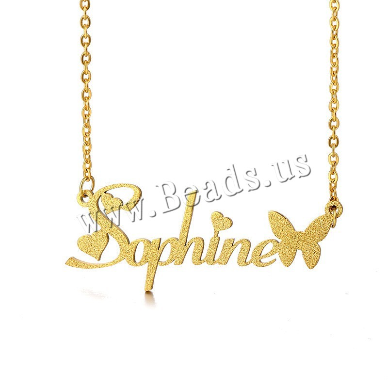 Stainless Steel Jewelry Necklace 304 Stainless Steel with 1.97inch extender chain Alphabet Letter Vacuum Ion Plating Each custom text must be less than 10 letters & fashion jewelry & Unisex Length Approx 17.72 Inch Sold By PC