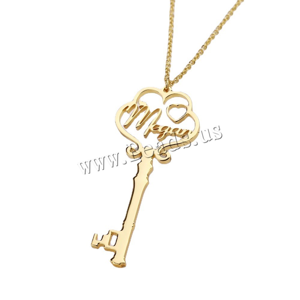Stainless Steel Jewelry Necklace 304 Stainless Steel with 1.97inch extender chain Key Vacuum Ion Plating Each custom text must be less than 10 letters & fashion jewelry & Unisex Length Approx 17.72 Inch Sold By PC