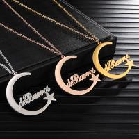 Stainless Steel Jewelry Necklace 304 Stainless Steel with 1.97inch extender chain Moon and Star Vacuum Ion Plating Each custom text must be less than 10 letters & fashion jewelry & Unisex Length Approx 17.72 Inch Sold By PC