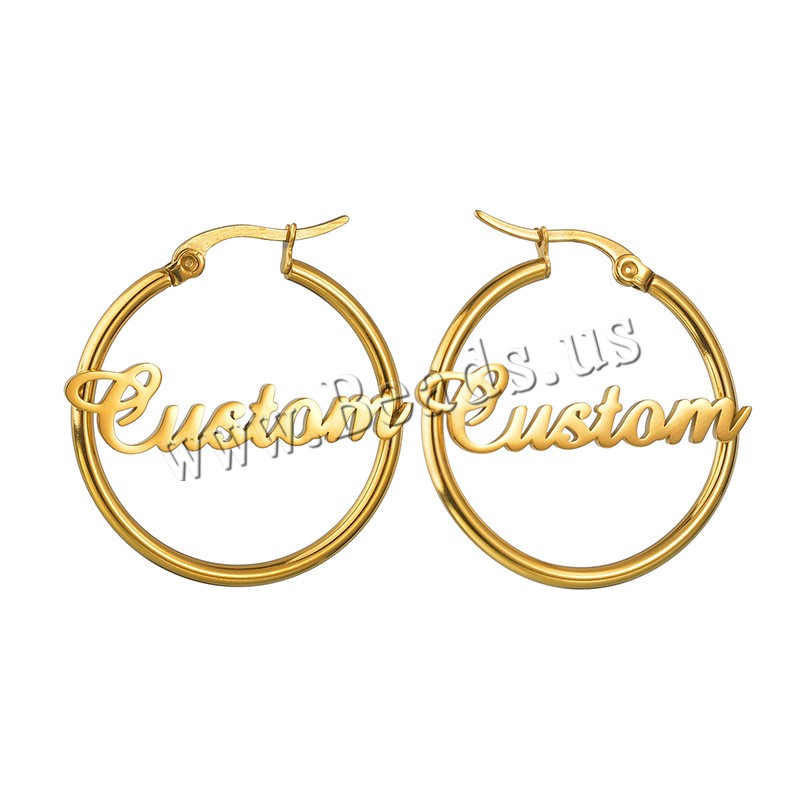 Stainless Steel Hoop Earring 304 Stainless Steel Vacuum Ion Plating Each custom text must be less than 10 letters & fashion jewelry & for woman Sold By Pair