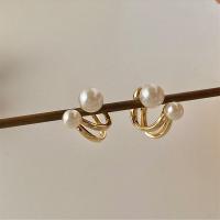 Pendientes de Perno de Aleación de Zinc, con Perlas plásticas, Joyería & para mujer, dorado, libre de níquel, plomo & cadmio, 12x10mm, Vendido por Par