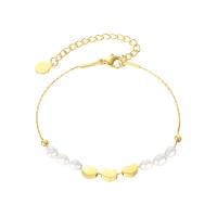 Stainless Steel Jewelry Bracelet 304 Stainless Steel with Plastic Pearl with 2.36inch extender chain Vacuum Ion Plating fashion jewelry & for woman Length Approx 6.69 Inch Sold By PC