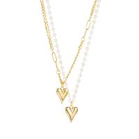 Stainless Steel Jewelry Necklace 304 Stainless Steel with Plastic Pearl with 2.36inch extender chain Heart Vacuum Ion Plating fashion jewelry & for woman golden Length Approx 20.47 Inch Sold By PC