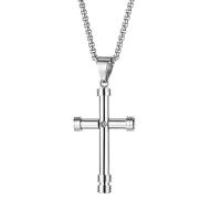Stainless Steel Jewelry Necklace 304 Stainless Steel Cross Vacuum Ion Plating fashion jewelry & micro pave cubic zirconia & for man 54mm Sold By PC