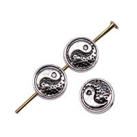 Tibetan Style Jewelry Beads, Round, plated, ying yang & DIY, silver color, 8x8mm, Sold By PC