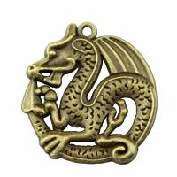 Tibetan Style Animal Pendants, Dragon, plated, antique gold color, 33x31mm, Sold By PC