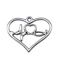 Tibetan Style Heart Pendants, plated, silver color, 31x25mm, Sold By PC
