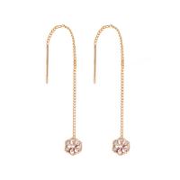 Brass Thread Through Earrings, micro pave cubic zirconia & for woman, golden, 50x6mm, Sold By Pair