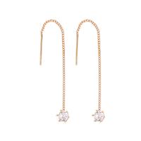 Brass Thread Through Earrings, micro pave cubic zirconia & for woman, golden, 50x5mm, Sold By Pair