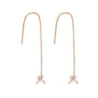 Brass Thread Through Earrings, micro pave cubic zirconia & for woman, golden, 50x6mm, Sold By Pair