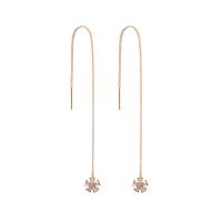 Brass Thread Through Earrings, micro pave cubic zirconia & for woman, golden, 110x7mm, Sold By Pair
