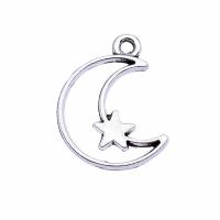 Tibetan Style Moon Pendants, Moon and Star, antique silver color plated, vintage & Unisex, nickel, lead & cadmium free, 14x16mm, Sold By PC