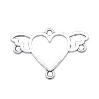 Conector de aleación de Zinc de corazón, Corazón con alas, chapado en color de plata antigua, Vintage & 2/2 aro, libre de níquel, plomo & cadmio, 24x16mm, Vendido por UD