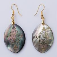 Abalone Shell Drop Earring, with Tibetan Style, Ellipse, gold color plated, for woman, white, 35x26mm, Sold By Pair
