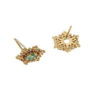 Cubic Zirconia Micro Pave Brass Earring, Snowflake, gold color plated, micro pave cubic zirconia & for woman, nickel, lead & cadmium free, 10x9mm, Sold By Pair